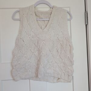 Women's Cream Hand Knit Sweater Vest Size Medium